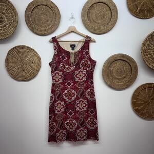 Vintage Y2K 2000s Emergency Exit Mini Dress Large Red Tie Boho Western Festival